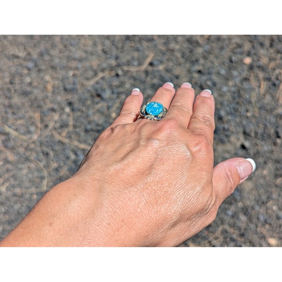 Navajo Silver Ring Handmade Native American Jewelry Turquoise‎ size 7.5 *** - Picture 6 of 10
